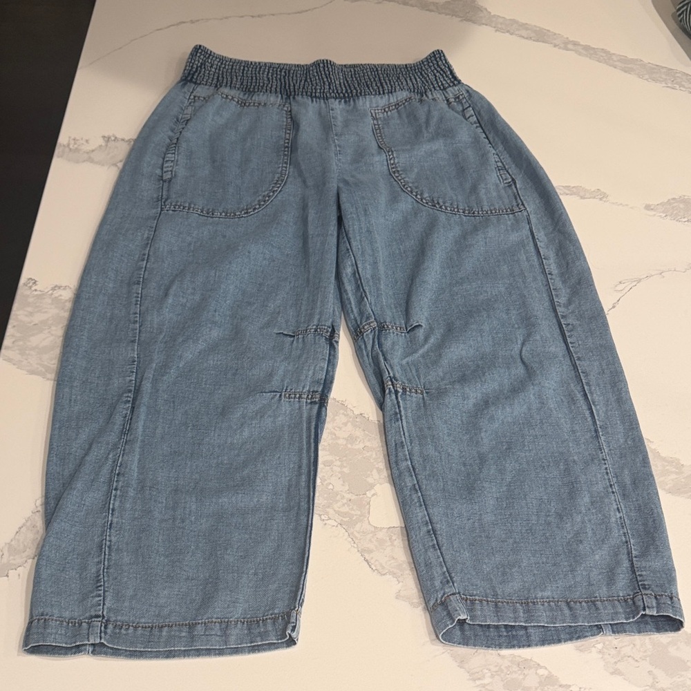 Anthropologie Light Blue Cropped Denim Jumpsuit Pants